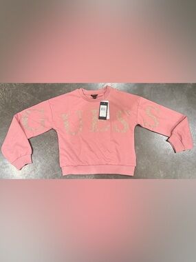 Guess Pink Crystal Logo Crew Sweatshirt